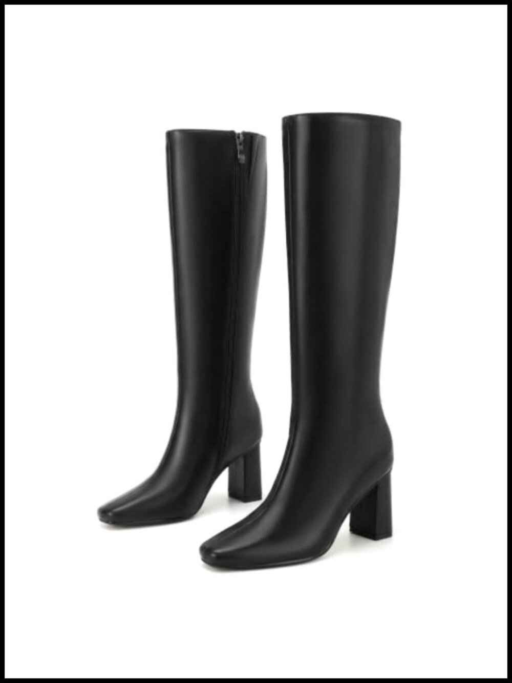 Women's Knee High Boots Square Toe Chunky Heel Faux Leather Tall Boots
